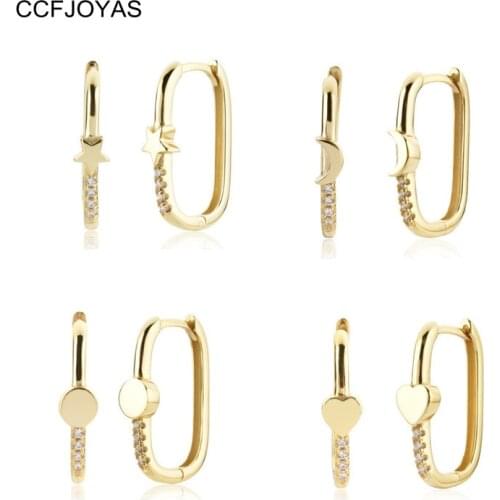 CCFJOYAS 4/8 Pairs/Set 925 Sterling Silver Star/Moon/Heart/Round Oval Hoop Earrings for Women Simple European Earrings Set