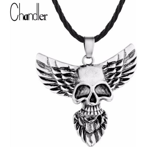 Chandler Brand Skull Head Eagle Wing Pendant Necklace Gothic Jewelry Mens Fashion Punk Accessaries Hiphop Maxi Classic Luxury