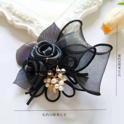 BLACK pearl handmade yarn pearl bow hair clip Classical flower Hair accessories F116