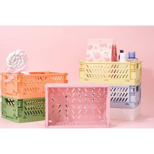 Fruit Color Foldable Plastic Storage Box Collapsible Crate Case Desktop Holder Utility Cosmetic Basket Home Office Storage Box