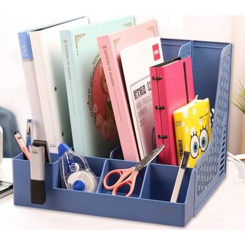 Deli Shelf Four-link Document Column Data Shelf with Pen Tube Office Receiving Box Basket Paper Book Desk Organizer File Tray