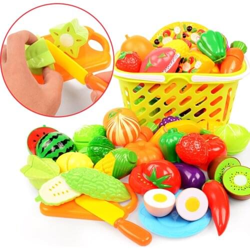 Baby Pretend Play Cutting Toys Kids Kitchen Cooking Set Plastic Fruits and Vegetables Food for Dolls Educational Girls Toys