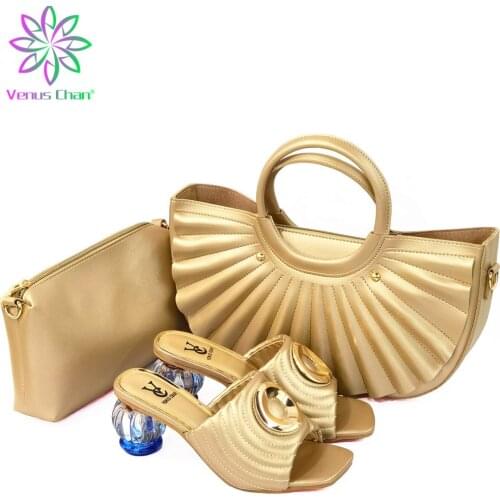 Elegant Bag and Shoe Set Nigeria Party PU Leather High Heel Sandals Ladies Italian Shoes and Bag Set Decorated with Rhinestone