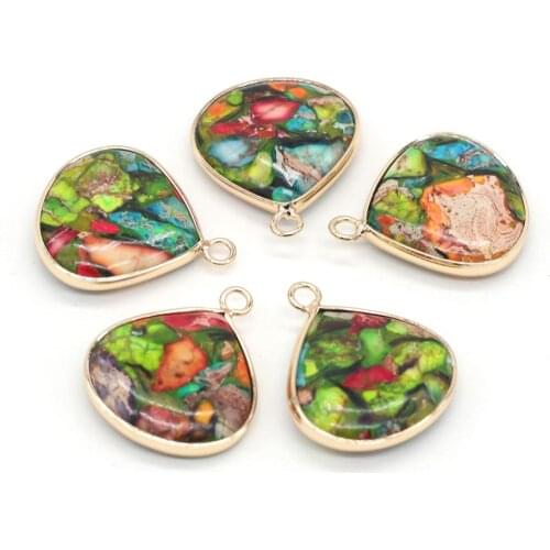 Natural Stone Charms Drop-shaped Imperial Stone Connector Charms 1pcs 20x25mm For DIY Necklace Jewelry Finding Accessories