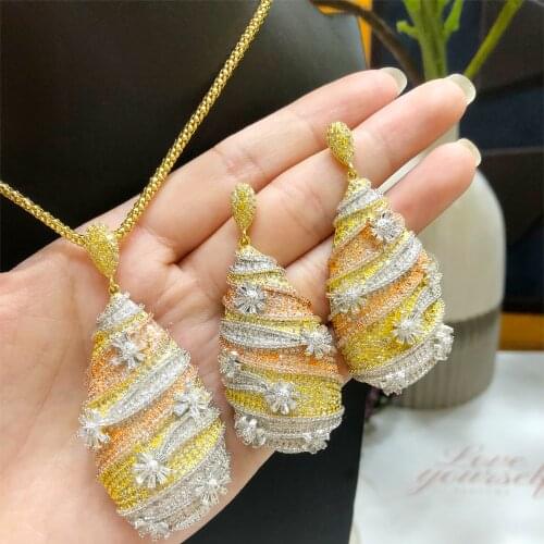 KellyBola Jewelry Africa Luxury Noble Necklace Earring Set Female Bride Wedding Banquet High Quality Zircon Jewelry