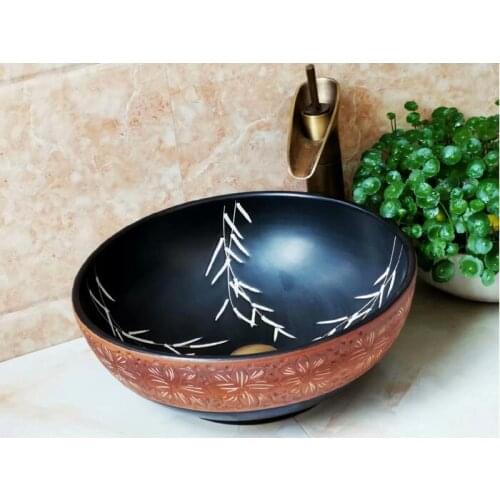 Bathroom Round Ceramic Vessel Sink Vanity Artistic Basin with Pop up Drain Combo AB241