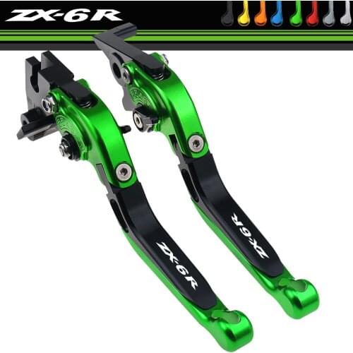 Laser Logo Green&Titanium CNC Adjustable Motorcycle Brake Clutch Levers for Kawasaki ZX6R ZX-6R ZX 6R 2000 2001 2002 2003 2004
