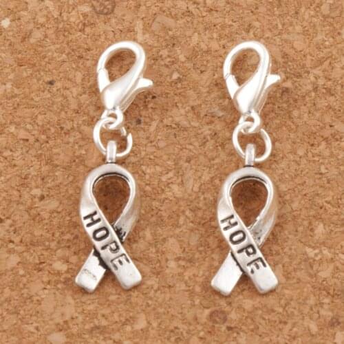Hope Ribbon Charms Heart Floating Lobster Clasps Charm Beads 7.6x33mm 30pcs Zinc Alloy C088
