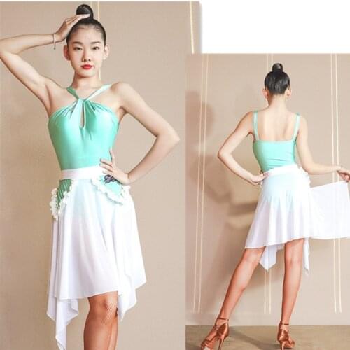Summer latin dress skirt cha cha samba dress green latin leotard blouse latin dance body white latin skirt 721