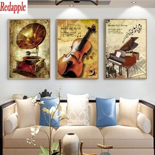 5D diamond mosaic phonograph violin piano diamond painting wonderful voice full diamond embroidery cross stitch kit 3 pcs decor