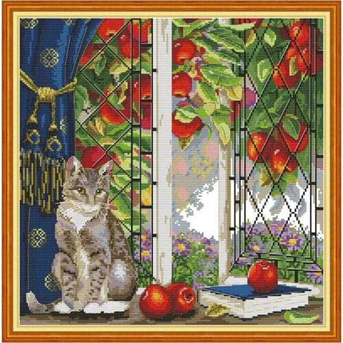 11/14/18/16/22/25/28ct Cat on the windowsill counted printed on the canvas kit Cross Stitch embroidery needlework Sets