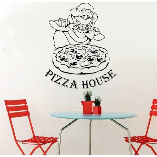 Slimer Pizza Sign Wall Decal Pizzeria Logo Window Wall Sticker Pizza House Vinyl Decal for Restaurant Kitchen Cafe Decor C279