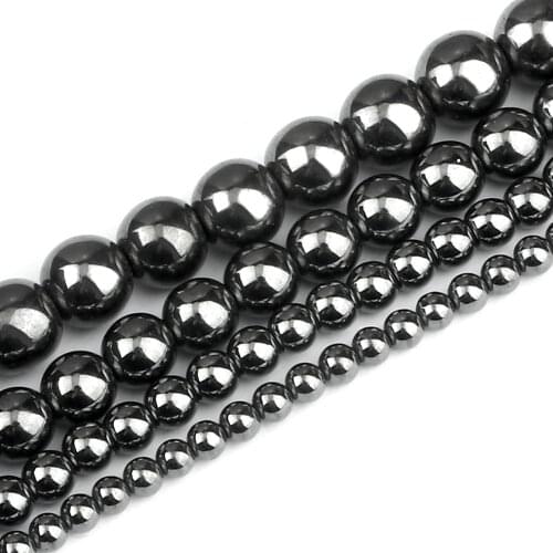 Charm Natural Stone Beads Polished Round Loose Black Hematite Beads For Jewelry DIY Making Bracelet Necklace Handmade Gift New