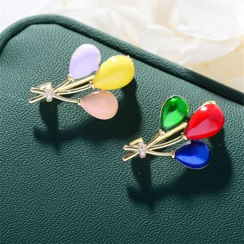 OKILY Trendy Cute Copper Material Colorful Enamel Balloon Pin Lapel for Girl Lovely Elegant Ball Collar Pins Jewelry