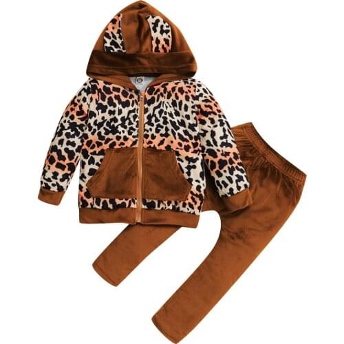 OPPERIAYA 2Pcs Toddler Casual autumn comfortable Outfits Baby Long Sleeve Leopard Hoodie with Front Pocket Solid Color Trousers