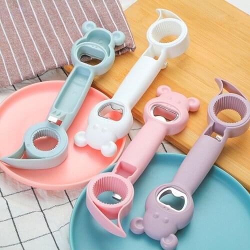 4 In 1 Bottle Opener Anti-slip Can Opener Lid Screw Corkscrew Wine Opener for Beer Bottle Jar Home Kitchen Accessories