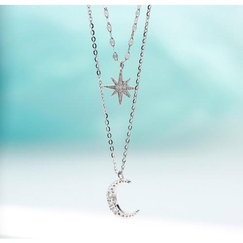 Fashion Kpop Simple Double Layer Star Moon Charm Necklace Korean Clavicle Chain Zircon Necklace For Women Fairy Designer Jewelry