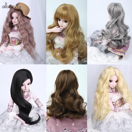 Allaosify Silver Gray Bob Long Straight And Curly Bangs 1/3 1/4 BJD Wigs High Temperature Fiber For Dolls Hair