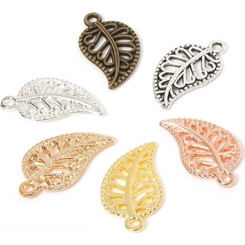 50pcs 9x17mm Filigree Tree Leaves Alloy Hollow out Charms Pendants for Jewelry Making DIY Necklaces Bracelets Earring Findings