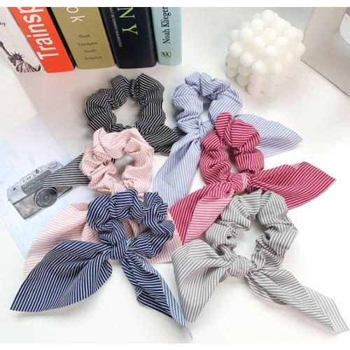 Striped Simple Personality Tied Hair Rubber Band Bow Knot Headdress Bandage Tied Ponytail Headband Female Hair Accessories