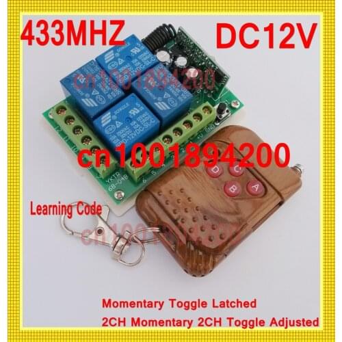 433/315MHZ DC12V 4CH Remote Control Switch System Push Button Transmitter Receiver +Case Learning Code Momentary Toggle Latched