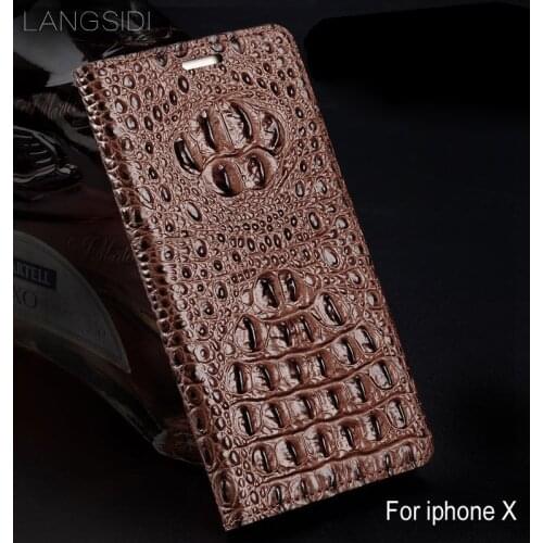 Luxury genuine leather flip phone case Crocodile back texture For iphone X All-handmade phone case