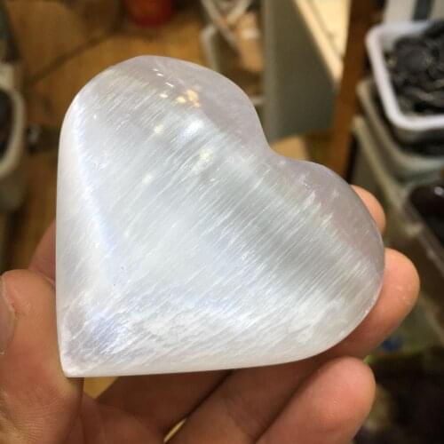SELENITE POCKET PUFFY HEART Carving Healing Crystal Reiki 1pcs