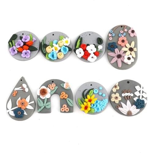 50PCS Gray Background Vivid Flower Hanging Cute Polymer Clay Earrings for Women Fashion Jewelry Making Unique Design Earrings