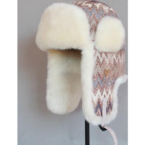 Winter Bomber Hat for Women Faux Fur Russian Hat Ushanka Earflaps Vintage Female Pilot Aviator Trapper Cap with Ear Flap