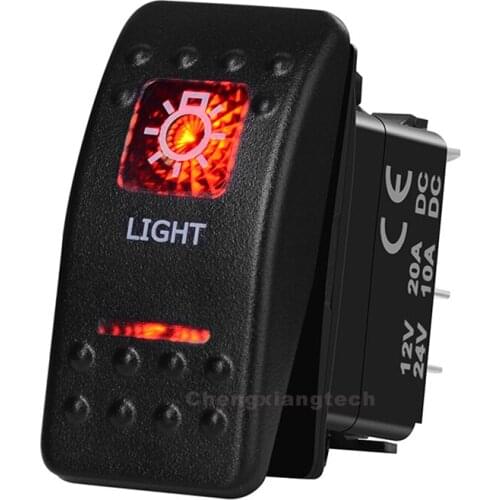 Light Car Boat SPST Rocker Toggle Switch Red Led 5 Pins On Off 12V 20A 24V 10A for Carling ARB Narva 4x4 Style
