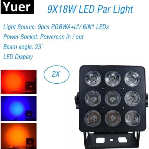 LED Flat Par 9X18W RGBWA+UV Lighting Strobe Flashlight DMX Par Light Dj Equipment For Music Light Party Christmas Decorations