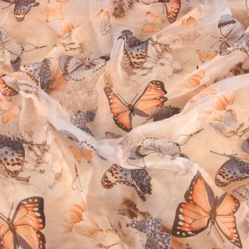 Vintage 3D Butterfly Gradient Print Tulle shirt Dress Fabric, by the Meter