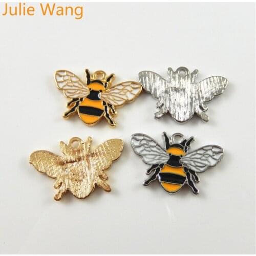 Julie Wang 8PCS Zinc Alloy Cute Bee Shape Charms Pendant Necklace Bracelet Handmade Hanging Decoration Findings Crafts Jewelry