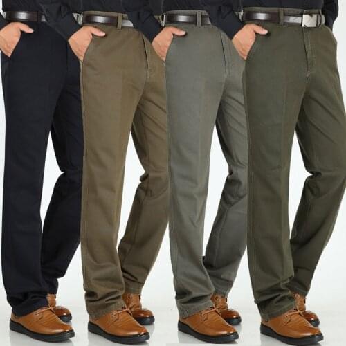 Winter Thick Mens Casual pants High waist Loose Straight pants Middle-aged Mens Cotton Wild Non-iron Casual trousers
