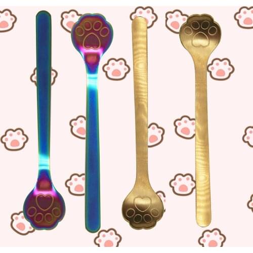 1PCS Lovely Gold Cat ClawCoffee Spoons Stainless Steel Spoon Dessert Stirring Spoon Cute Kitchen Tools
