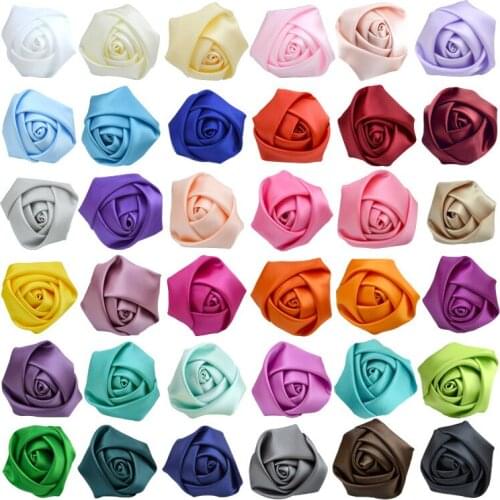 10Pieces/lot Size 5cm Satin Ribbon Rose Flower Silk Fabric Flower Handmade DIY Wedding Bouquet Flower Hair Cloth Accessories