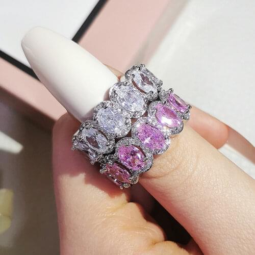 2pcs Per Set Pack Pink Black Green 925 Sterling Silver Wedding Band Eternity Ring for Women Gift Finger Lots Jewelry R4574