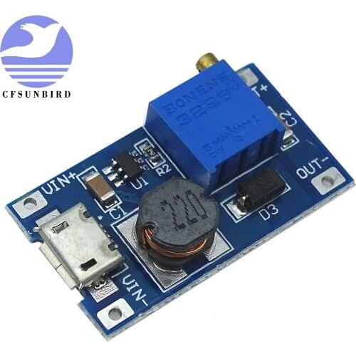 20PCS MT3608 DC-DC Adjustable Boost Module 2A Boost Plate 2A Step Up Module with MICRO USB 2V - 24V to 5V 9V 12V 28V LM2577