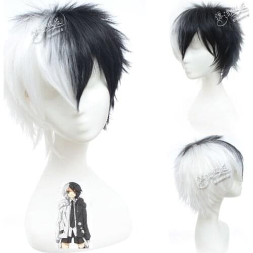 35cm Danganronpa: Trigger Happy Havoc Cosplay Dangan Ronpa Monokuma Role Playing Wigs Halloween Cosplay Men Short White Black