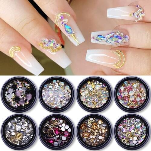 3D Nail Rhinestones Stones Crystals Mixed Colorful Nail Art Decorations DIY Design With Nail Curved Tweezer