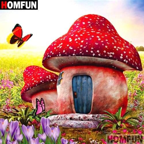 HOMFUN 5D DIY Diamond Painting Full Square/Round Drill "Mushroom house" 3D Embroidery Cross Stitch gift Home A09298