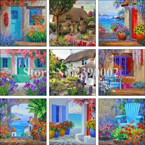 Diy Diamond Painting Scenic Garden House Cross Stitch Kit Full Rhinestone Diamond Mosaic Embroidery Landscape Crafts Home Decor