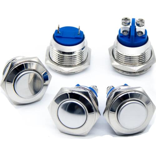 Free shipping 2PCS 16MM Stainless Steel Metal Doorbell Bell Horn Power Push Button Switch Screw Car PC Power Start