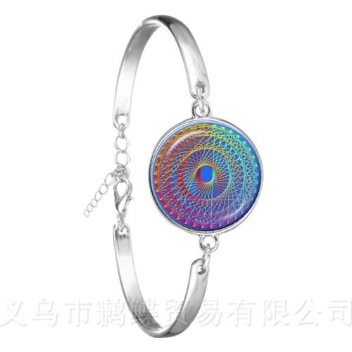 Mandala Kaleidoscope Bracelet 20mm Glass Dome Cabochon OM Statement Hindu Religious Men Women Leather Bangle Creative Gift