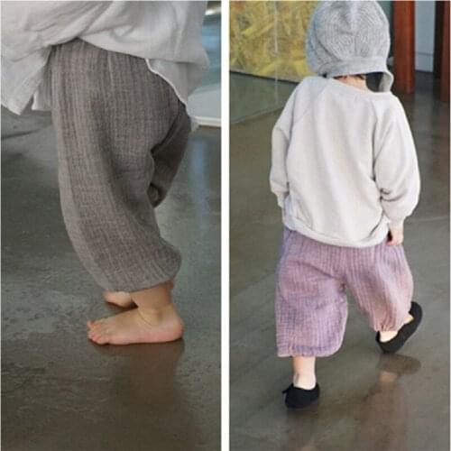 2020 Spring And Summer Cotton And Linen Baby Girl Toddler Wide Leg Pants Girls Solid Color Pants Girl Sports Cropped Pants