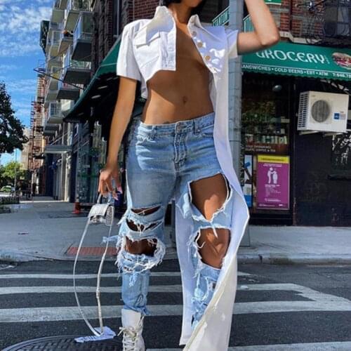 Sexy Asymmetric Lapel Button Up Short Sleeve Open Waist Summer Cardigans Young Girls Y2k Aesthetic Tees White T-shirt Streetwear