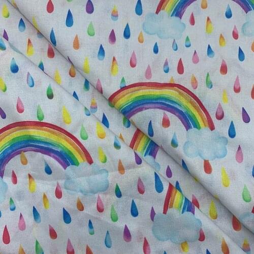 Beautiful 100% Cotton Fabric White Bottom Rainbow rain Pattern Digital Print Sewing Material DIY Home Patchwork Dress Clothing