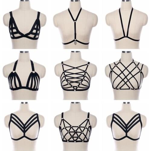 Hot High Quality Women Diverse Sexy Womens Exotic Lingerie Chest Harness Breasts Bondage Belt Goth Cage Bra Bdsm Fetish Outfit