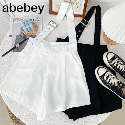 Fashion versatile solid Shorts high waist solid color asymmetric single strap Shorts casual wide leg Shorts 2021 New Summer