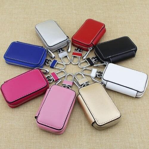 Men Genuine Leather Retro Car Key Housekeeper Holders 2021 New Unisex Key Case Lady Cow Leather Fashion Zipper Key Wallets